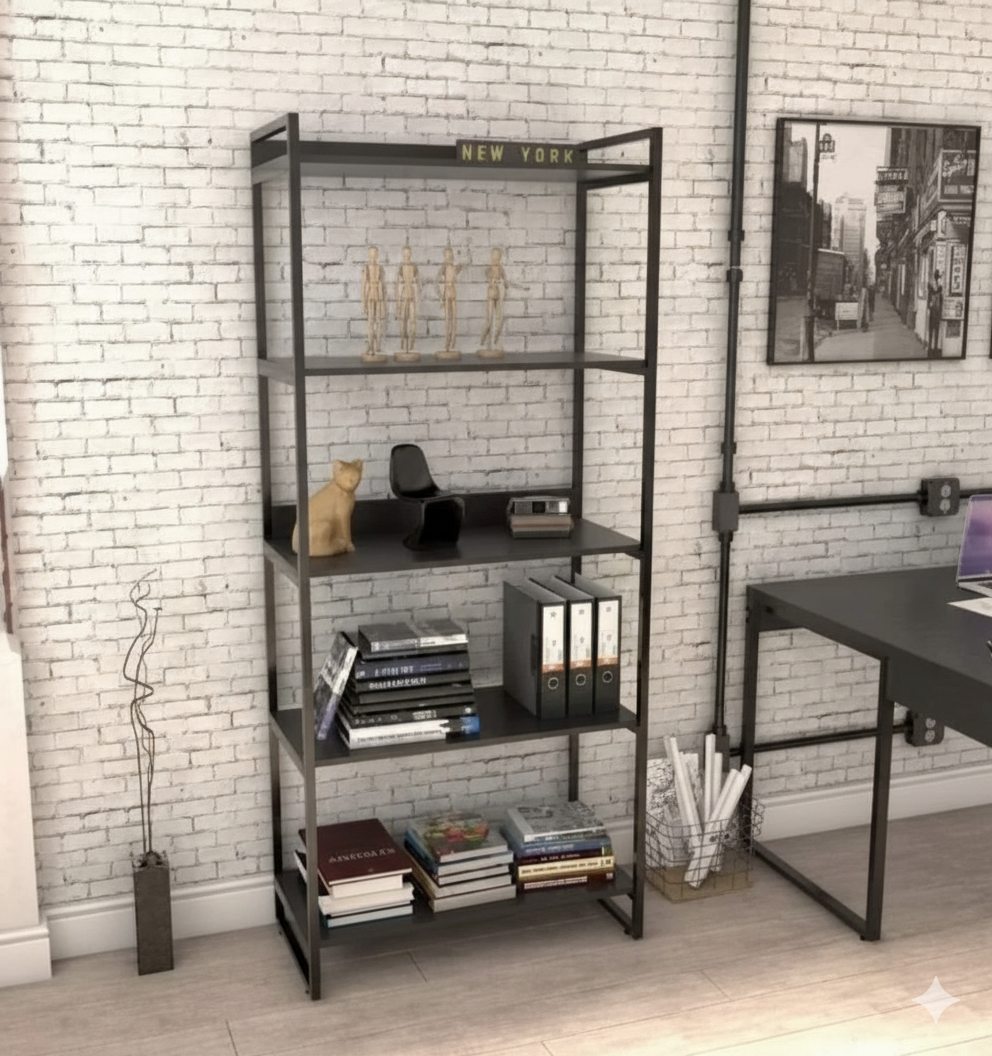 Metal Frame Bookcase Books Stand Drawing Room Decoration Home Decor Corner Stand 5 Shelf