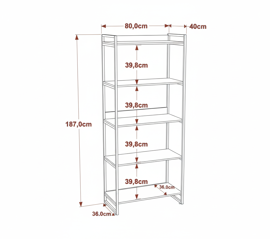 Metal Frame Bookcase Books Stand Drawing Room Decoration Home Decor Corner Stand 5 Shelf