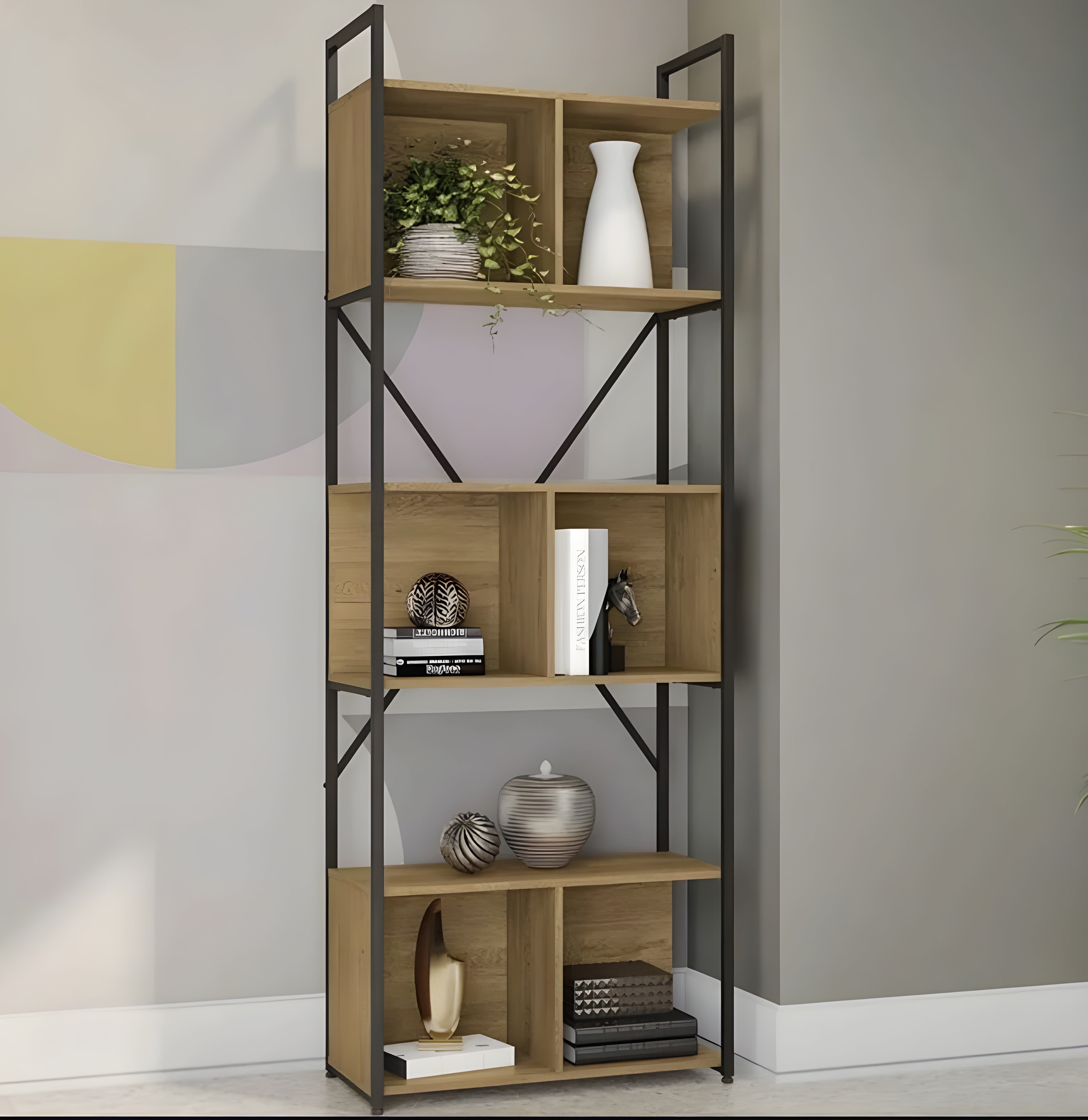 The "Urban Loft" Tall Bookshelf with Industrial Metal Frame | Modern Storage Unit