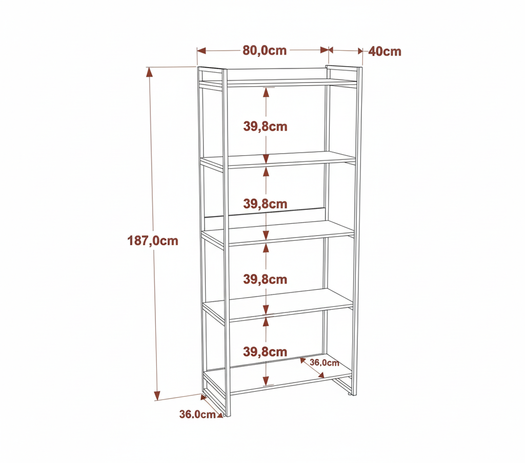Metal Frame Bookcase Books Stand Drawing Room Decoration Home Decor Corner Stand 5 Shelf