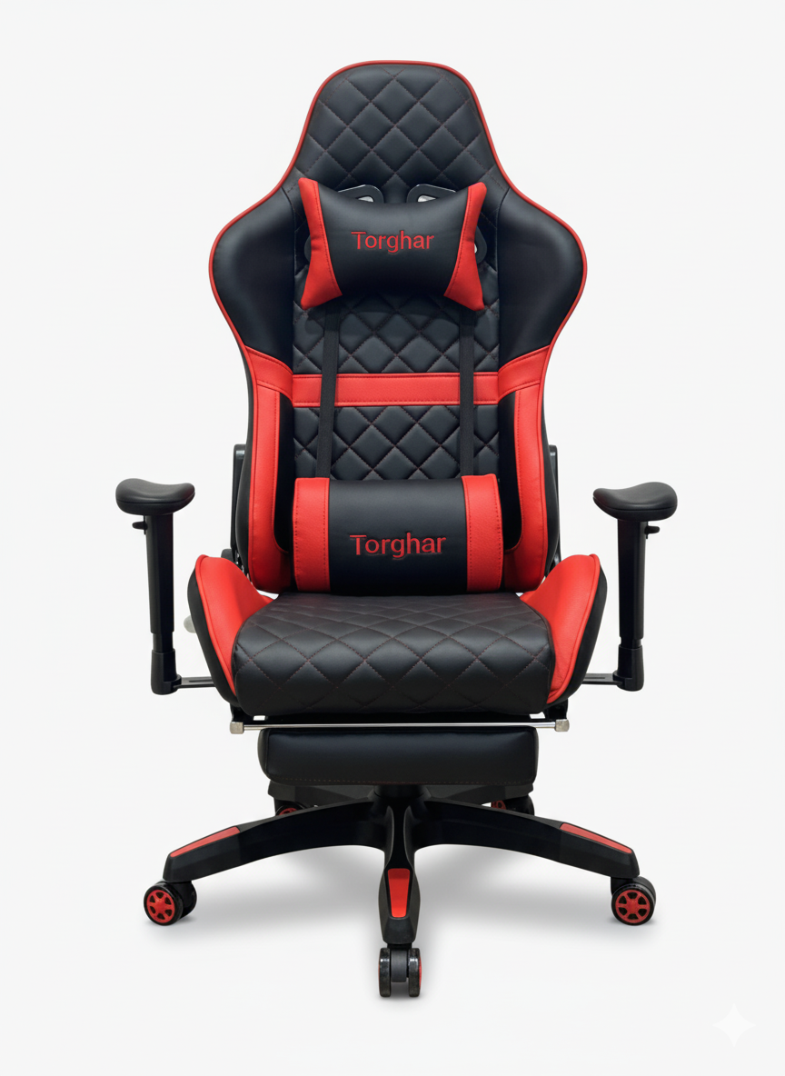 Black and red gaming chair with 'Torghar' branding on a white background